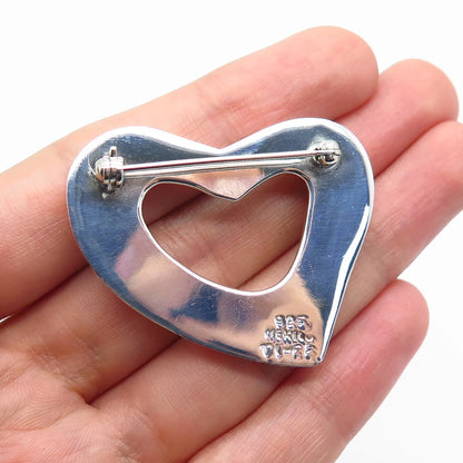 925 Sterling Silver Vintage Mexico Open Heart Pin Brooch