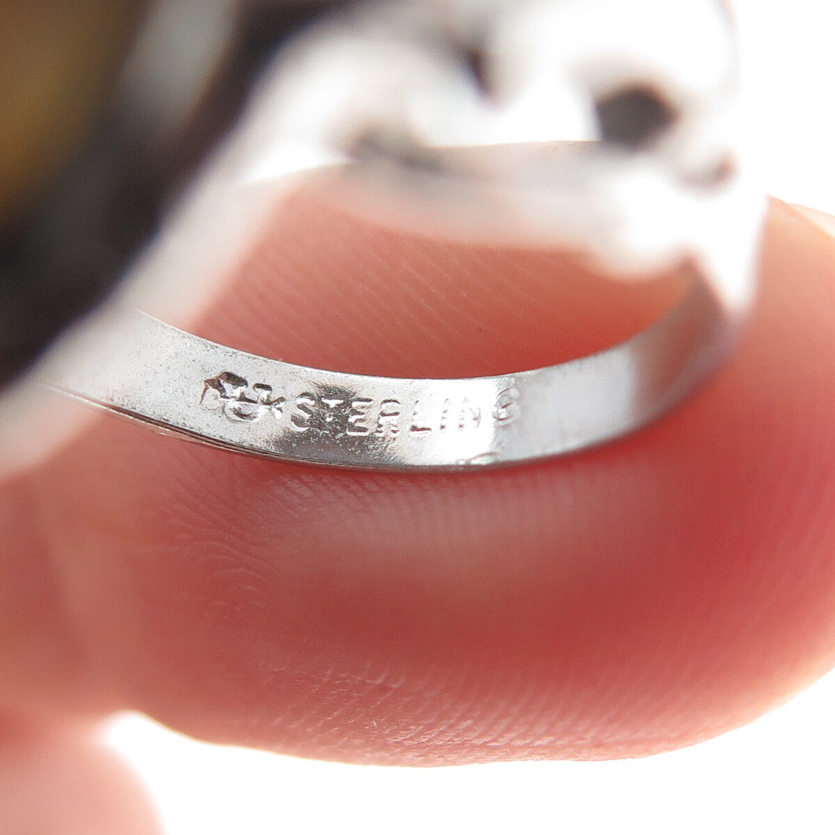 UNCAS 925 Sterling Silver Vintage Real Gray Lace Agate Gemstone Ring Size 4.5