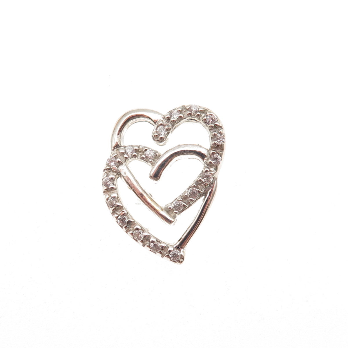 925 Sterling Silver Round-Cut C Z Heart Mini Slide Charm Pendant