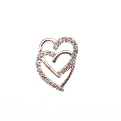 925 Sterling Silver Round-Cut C Z Heart Mini Slide Charm Pendant