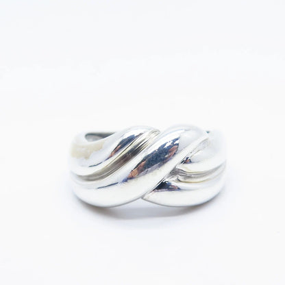 925 Sterling Silver Vintage Ribbed Ring Size 7