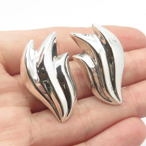 925 Sterling Silver Vintage Ribbed Clip On Earrings