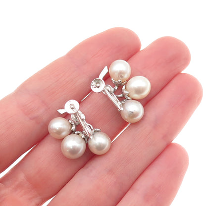 925 Sterling Silver Antique Japan Real Akoya Pearl Screw Back Earrings