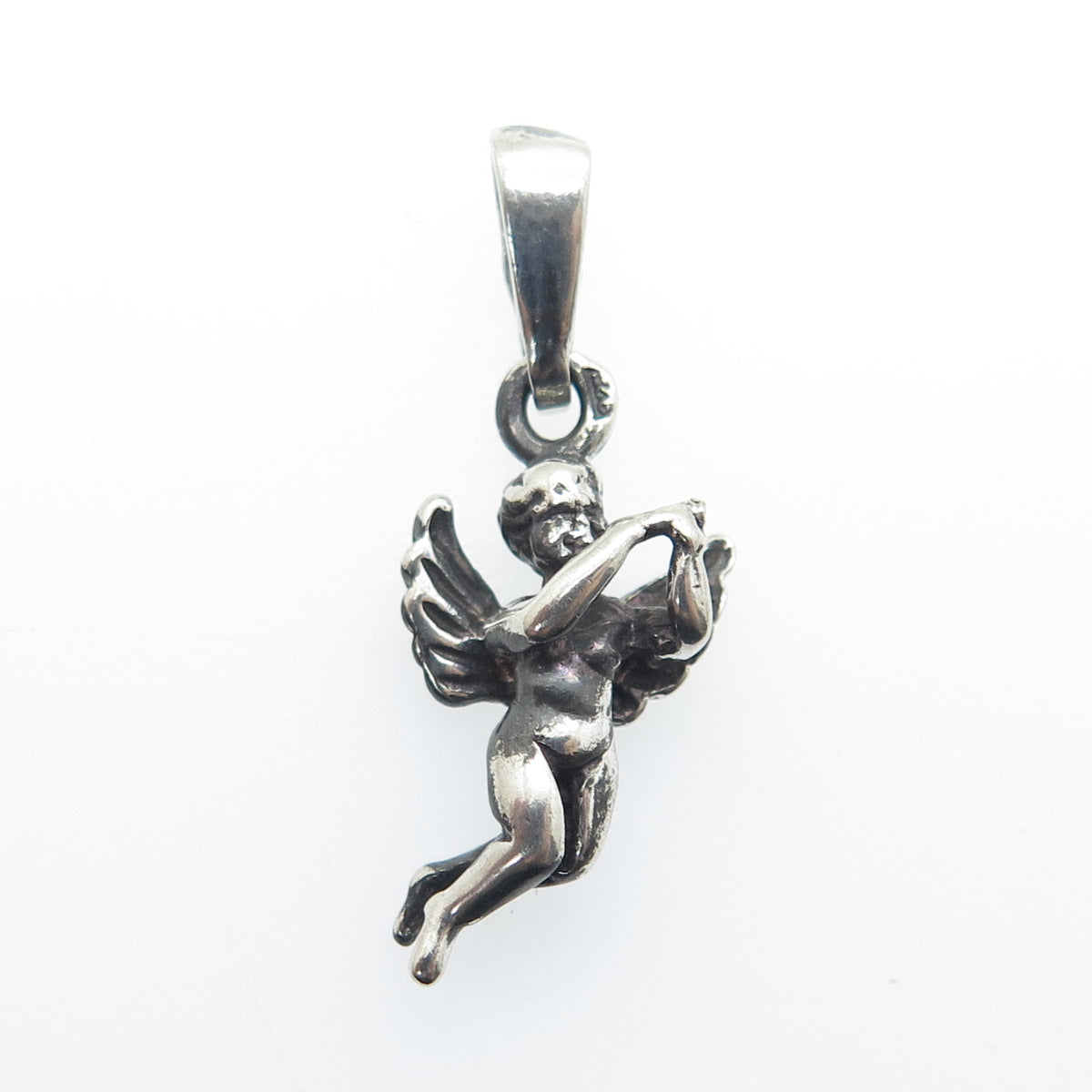 925 Sterling Silver Vintage Poland Cherub Oxidized Minimalist 3D Charm Pendant