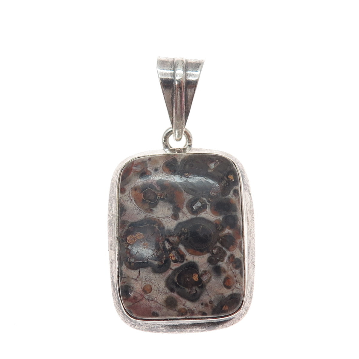925 Sterling Silver Vintage Mexico Real Leopard Skin Jasper Modernist Pendant