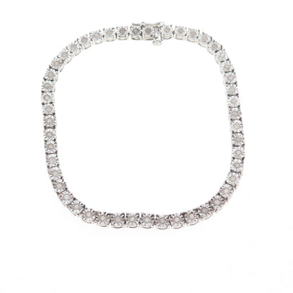 Vicky Jousan 925 Sterling Silver Real Diamond Tennis Link Bracelet 7.25"