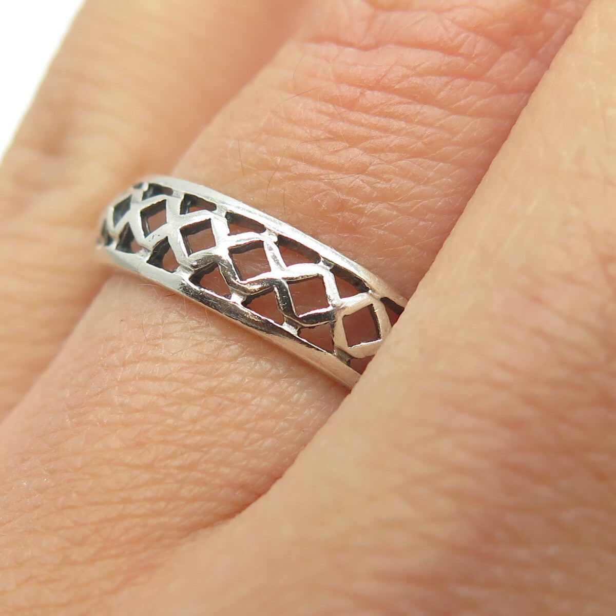 925 Sterling Silver Vintage Cage Band Ring Size 7