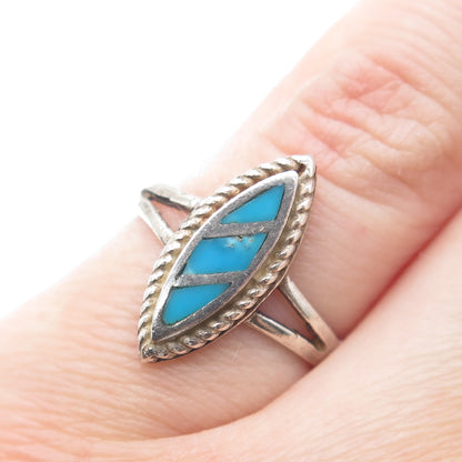 Old Pawn 925 Sterling Silver Vintage Southwestern Bisbee Turquoise Ring Size 5.5
