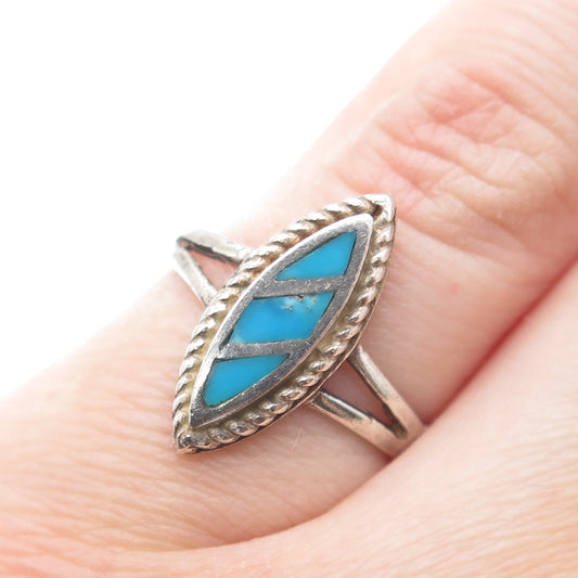 Old Pawn 925 Sterling Silver Vintage Southwestern Bisbee Turquoise Ring Size 5.5