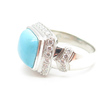 925 Sterling Silver Real Turquoise Gemstone & C Z Ring Size 10