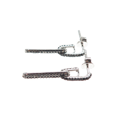 925 Sterling Silver Round-Cut Black C Z Paperclip Dangle Earrings