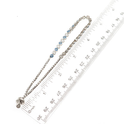 925 Sterling Silver Enamel & C Z Evil's Eye Adjustable Bolo Bracelet 6-9.5"