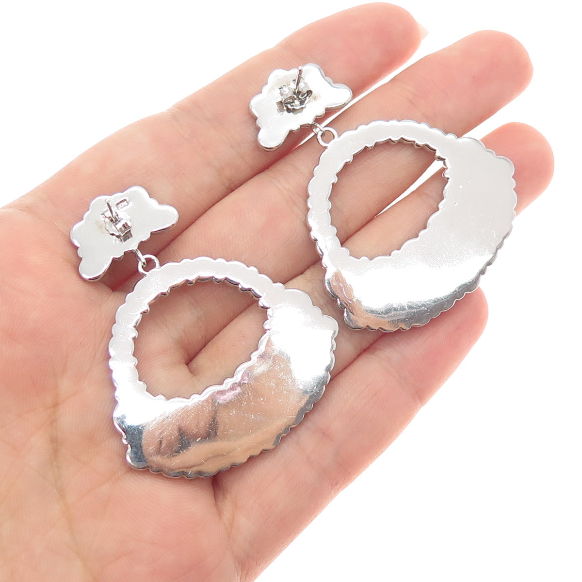 SX SALLY C 925 Sterling Silver Vintage Real Opal Modernist Dangle Earrings