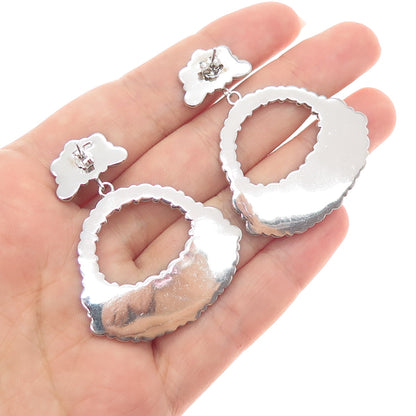 SX SALLY C 925 Sterling Silver Vintage Real Opal Modernist Dangle Earrings