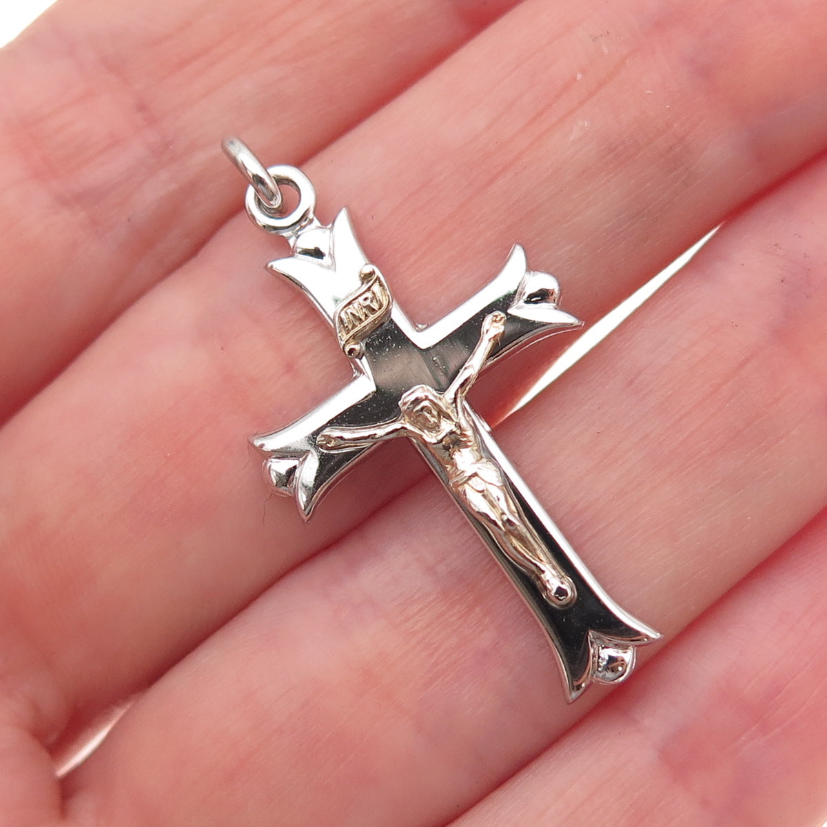 Theda 925 Sterling Silver Vintage Crucifix Cross Religious Charm Pendant