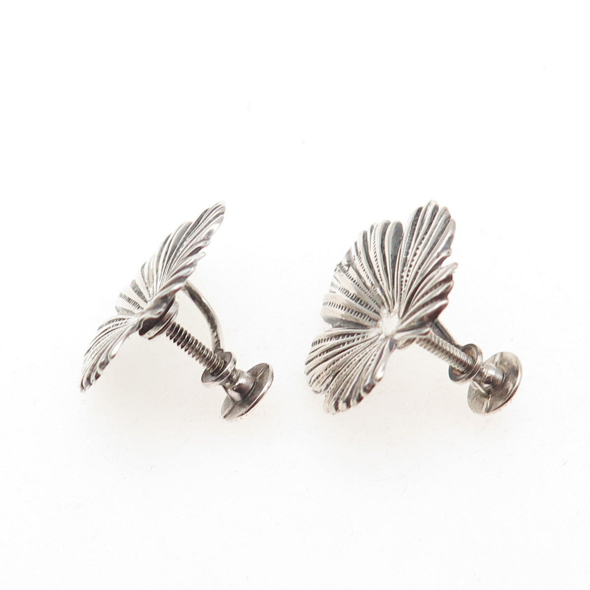 JEWELART Sterling Silver Antique Art Deco Floral Oxidized Screw Back Earrings