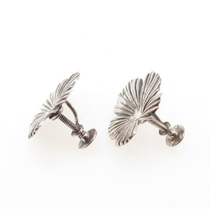 JEWELART Sterling Silver Antique Art Deco Floral Oxidized Screw Back Earrings