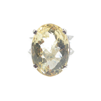 925 Sterling Silver Vintage Real Oval-Cut Citrine Modernist Ring Size 6.75