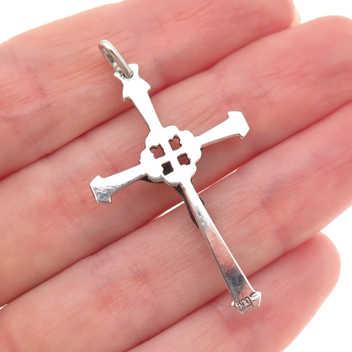800 Silver Vintage Italy Crucifix Cross Oxidized Charm Pendant