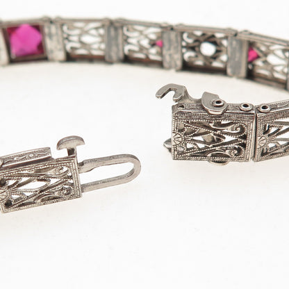 C.H. Schmitz 925 Sterling Silver Antique Art Deco Rhinestone Bracelet 6.25"