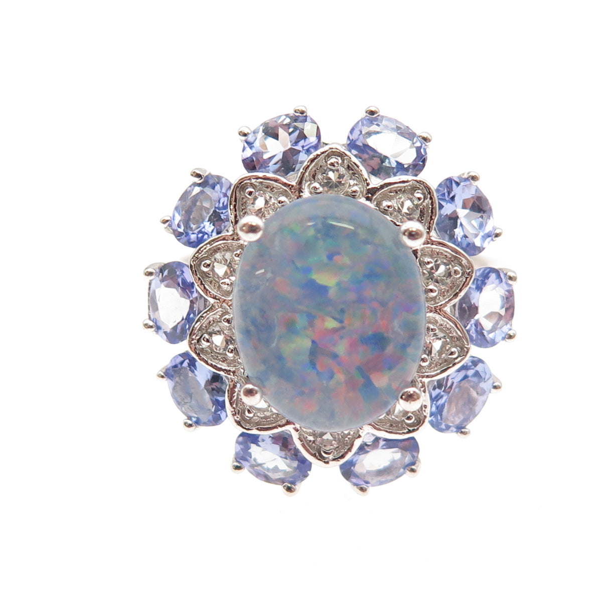 Harold Trujillo Sterling Silver Real Doublet Opal Tanzanite & Topaz Ring Size 7