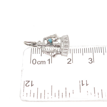 925 Sterling Silver Vintage Rhinestone Libra Zodiac Sign Mini Charm Pendant
