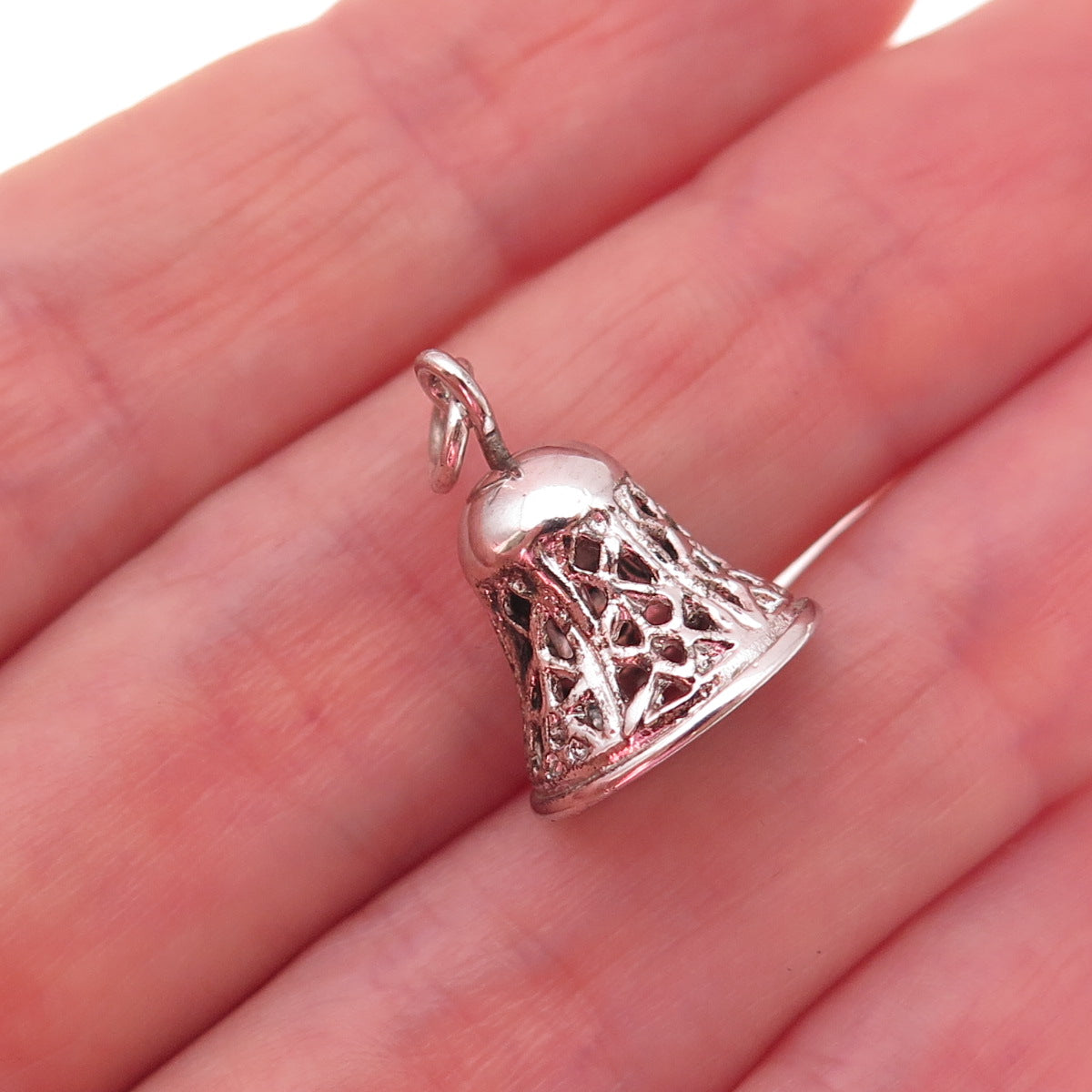 925 Sterling Silver Antique Art Deco Bell 3D Charm Pendant