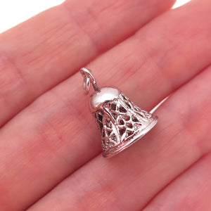 925 Sterling Silver Antique Art Deco Bell 3D Charm Pendant