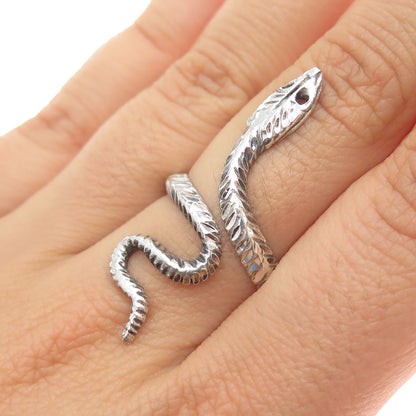 925 Sterling Silver Vintage Snake Oxidized Adjustable Ring Size 8