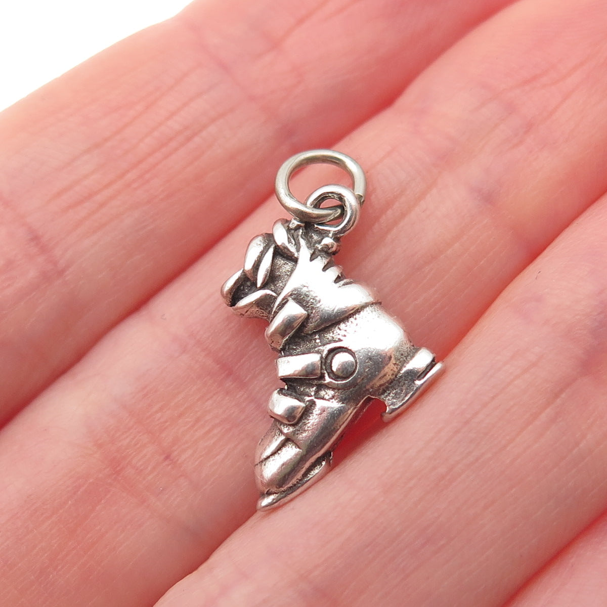 925 Sterling Silver Vintage Ski Boot Oxidized 3D Mini Charm Pendant