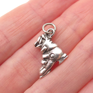 925 Sterling Silver Vintage Ski Boot Oxidized 3D Mini Charm Pendant