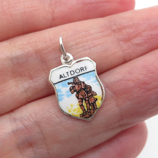 FRITZ REU & CO. 800 Silver Vintage Enamel Altdorf Minimalist Charm Pendant