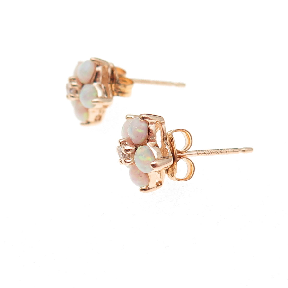 Ross Simons 925 Sterling Silver Gold Plated Real Opal & C Z Floral Stud Earrings