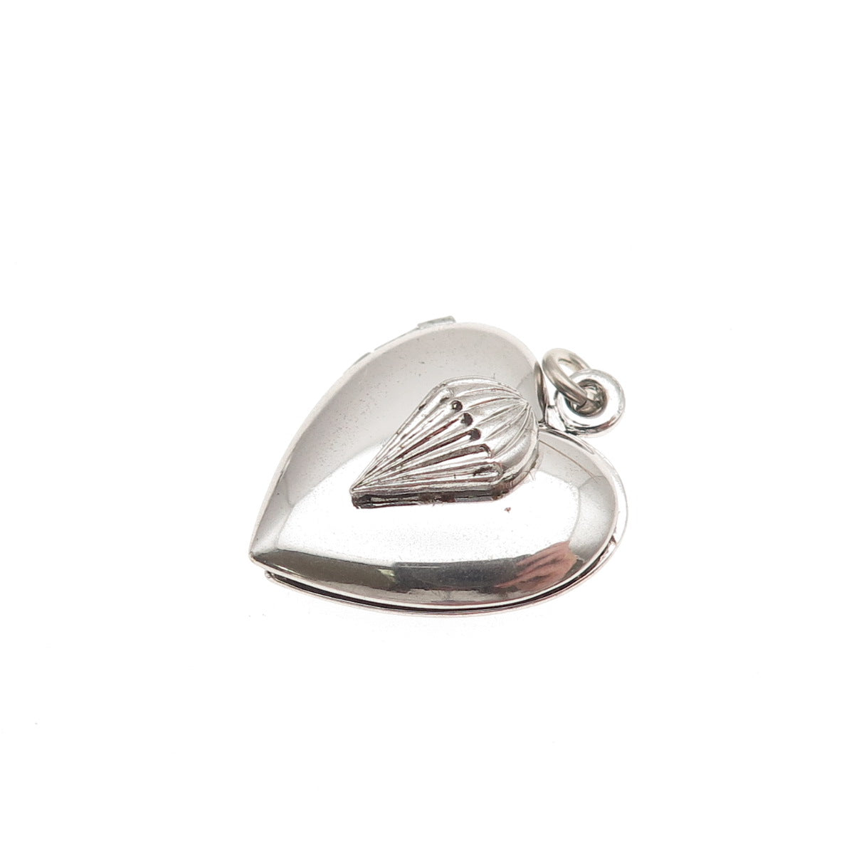 925 Sterling Silver Vintage Parachute Heart Locket Charm Pendant