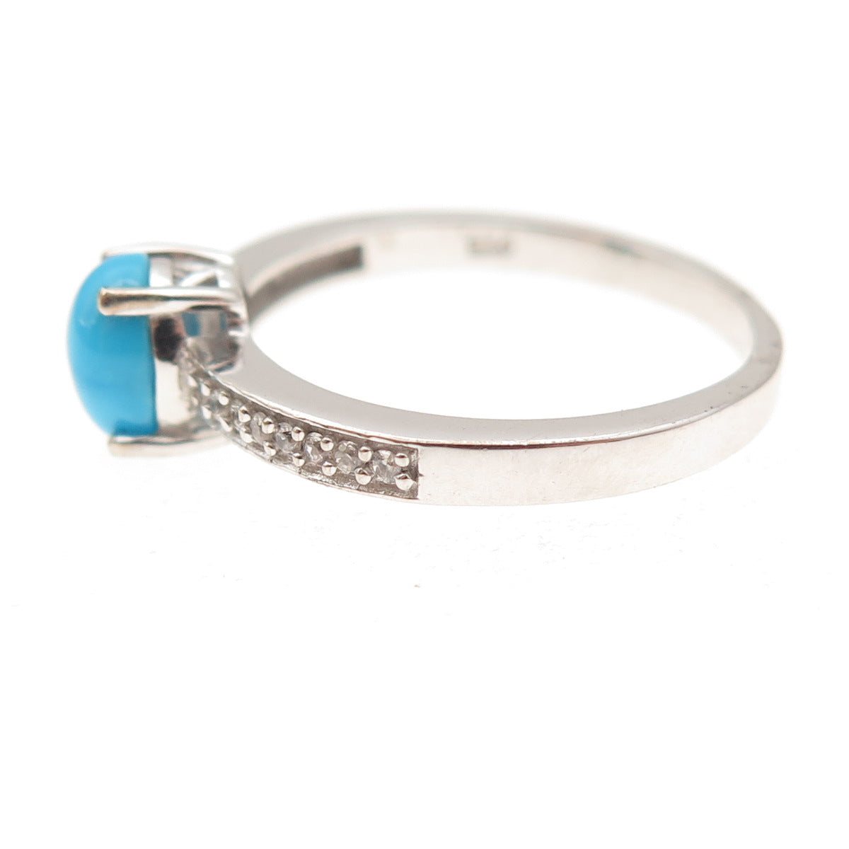 Chuck Clemency 925 Sterling Silver Real Turquoise & White Topaz Ring Size 8