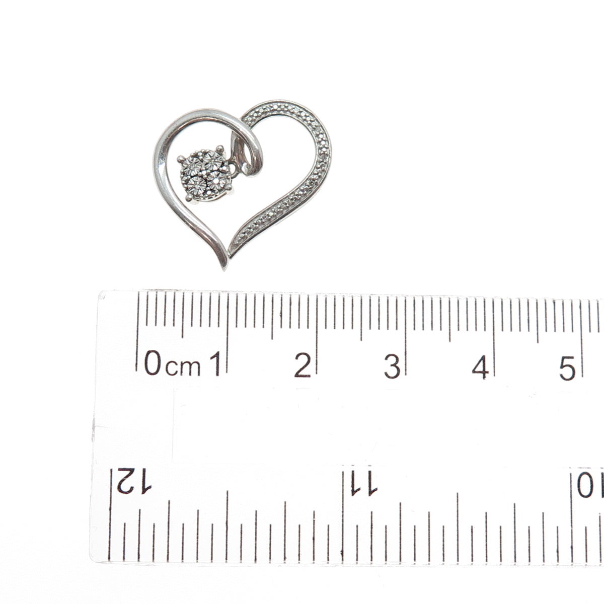 925 Sterling Silver Real Round-Cut Diamond Heart Slide Charm Pendant