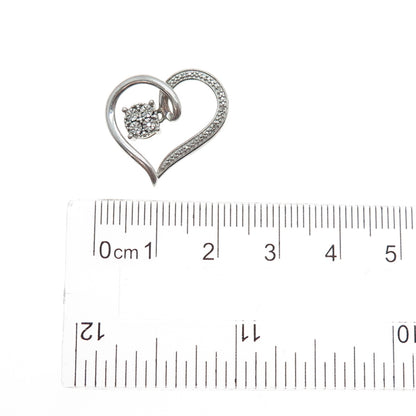 925 Sterling Silver Real Round-Cut Diamond Heart Slide Charm Pendant