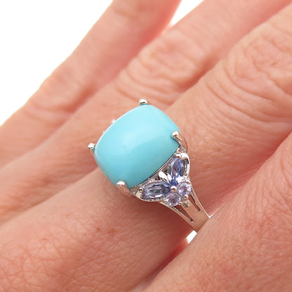 Chuck Clemency 925 Sterling Silver Real Turquoise & Tanzanite Ring Size 8.25