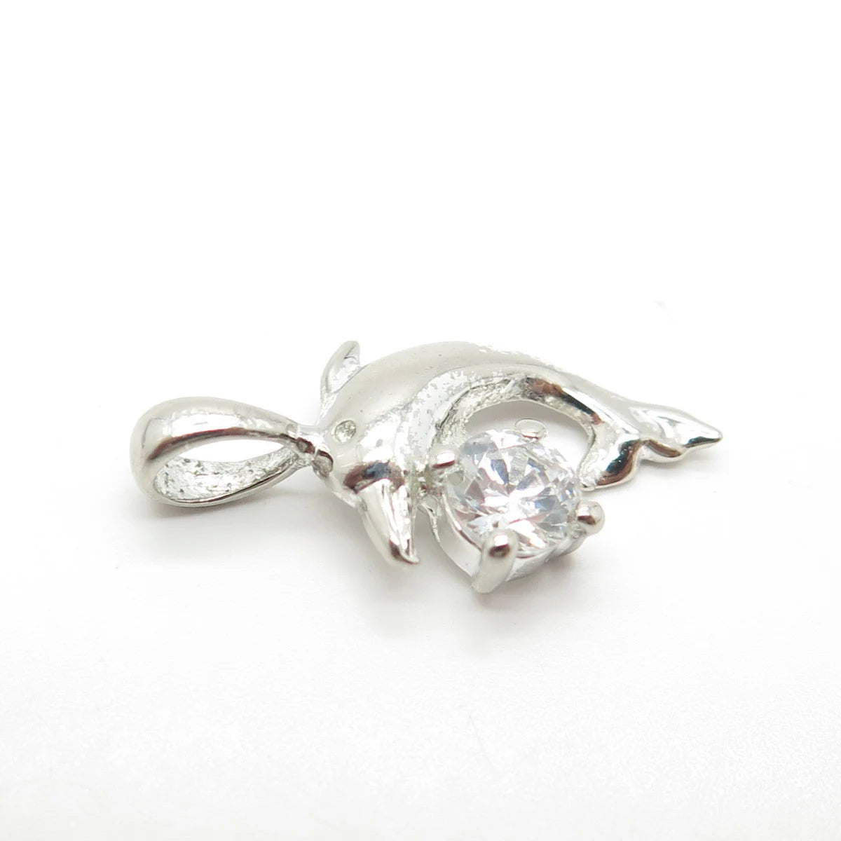 925 Sterling Silver Vintage C Z Dolphin For Good Luck Charm Pendant