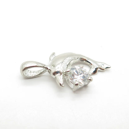 925 Sterling Silver Vintage C Z Dolphin For Good Luck Charm Pendant
