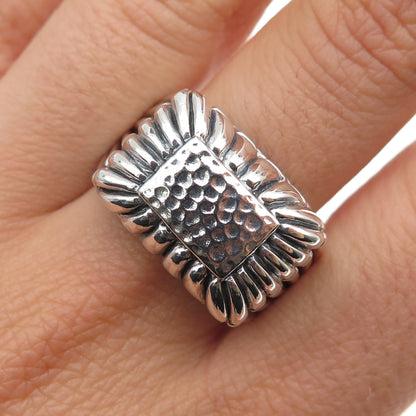925 Sterling Silver Vintage Modernist Hammered Oxidized Ring Size 11.25
