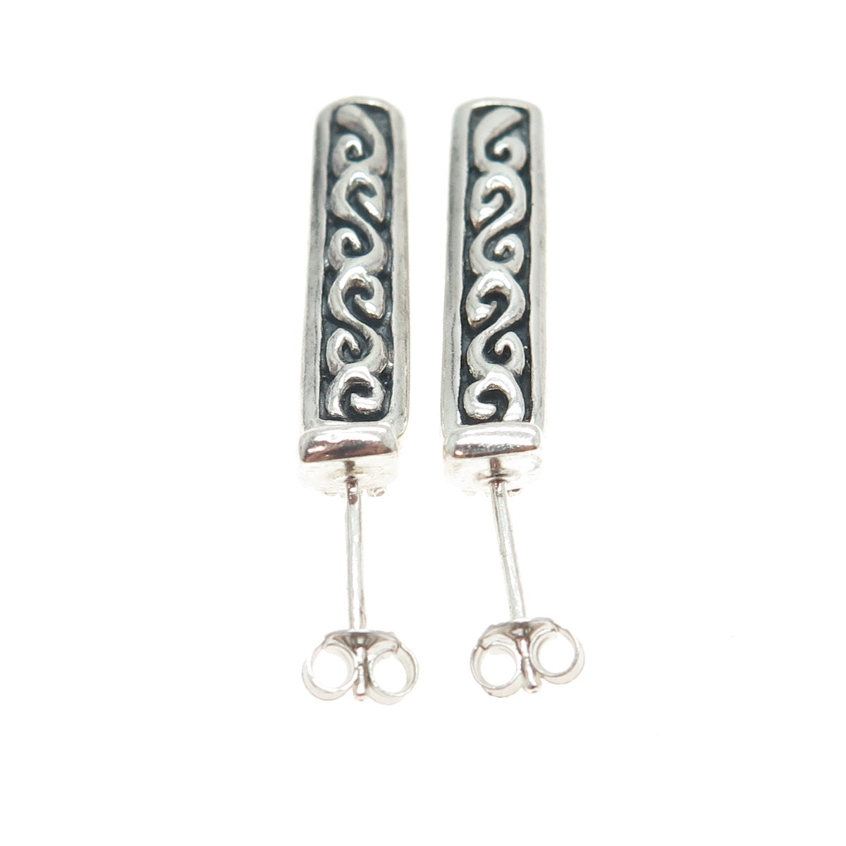 925 Sterling Silver Vintage "S" Link Dangling Bar Earrings