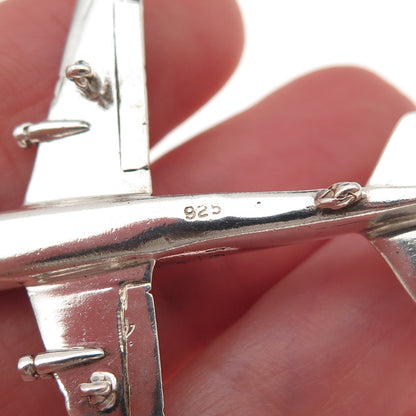 925 Sterling Silver Vintage Airplane Oxidized 3D Charm Pendant