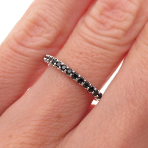 925 Sterling Silver Real Black Spinel Eternity All Around Band Ring Size 5