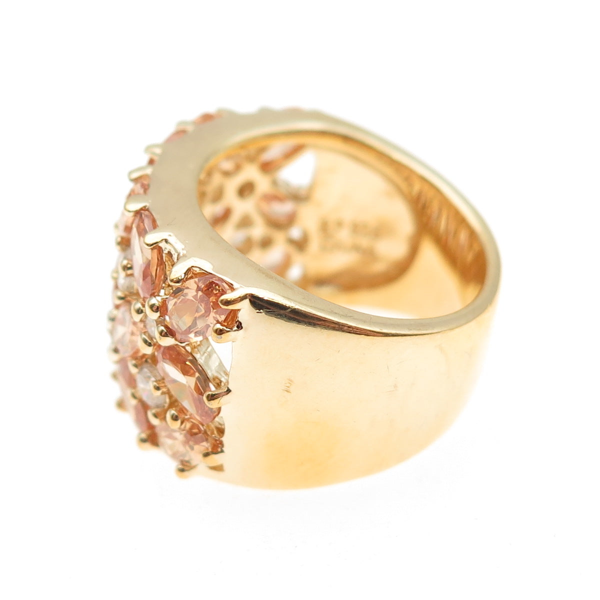 925 Sterling Silver Gold Plated Imperial & White C Z Cluster Ring Size 6