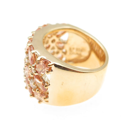 925 Sterling Silver Gold Plated Imperial & White C Z Cluster Ring Size 6