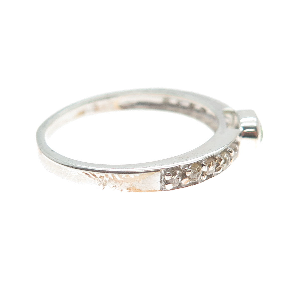925 Sterling Silver Real Round-Cut Diamond & Oval-Cut Peridot Ring Size 7.75