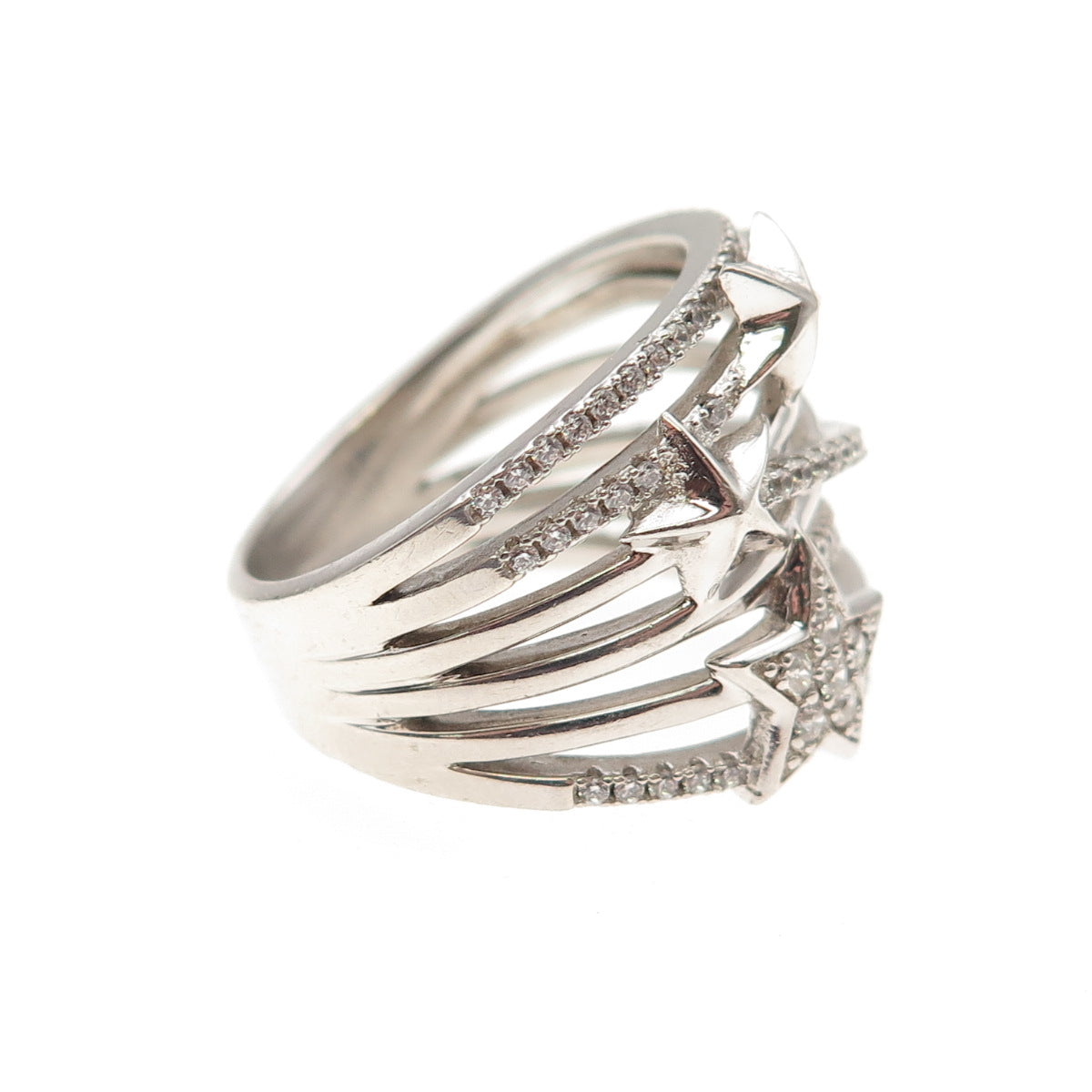 925 Sterling Silver Round-Cut C Z Star Multi-Row Ring Size 8
