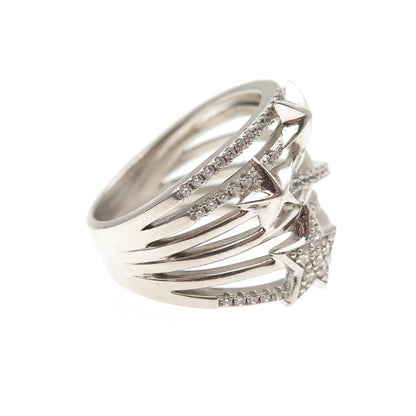 925 Sterling Silver Round-Cut C Z Star Multi-Row Ring Size 8