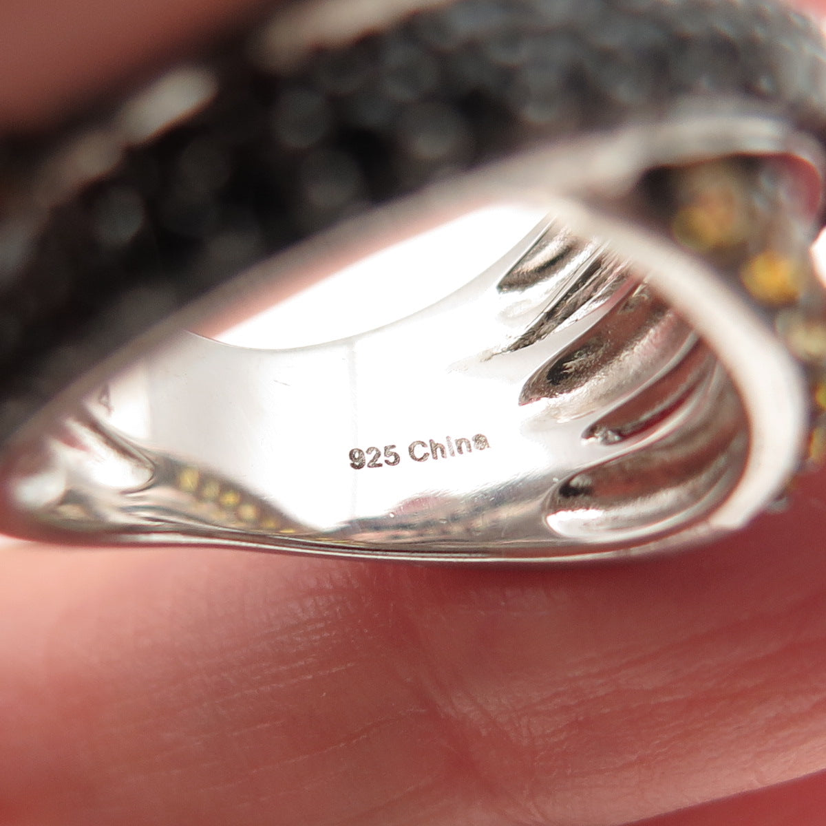 925 Sterling Silver Real Yellow Topaz & Black Spinel Crisscross Ring Size 7.25